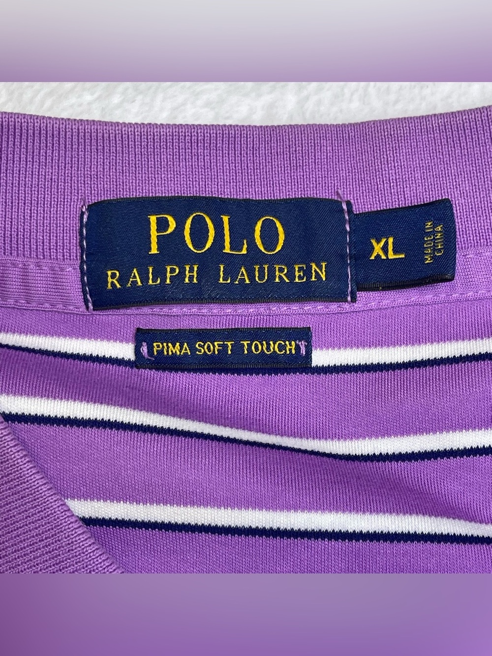 Polo Ralph Lauren Men XL Purple White Striped Pima Soft Touch Short Sleeve Shirt - Picture 4 of 9